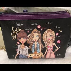 Nikki Black and Purple Cosmetic Bag with Anime Design